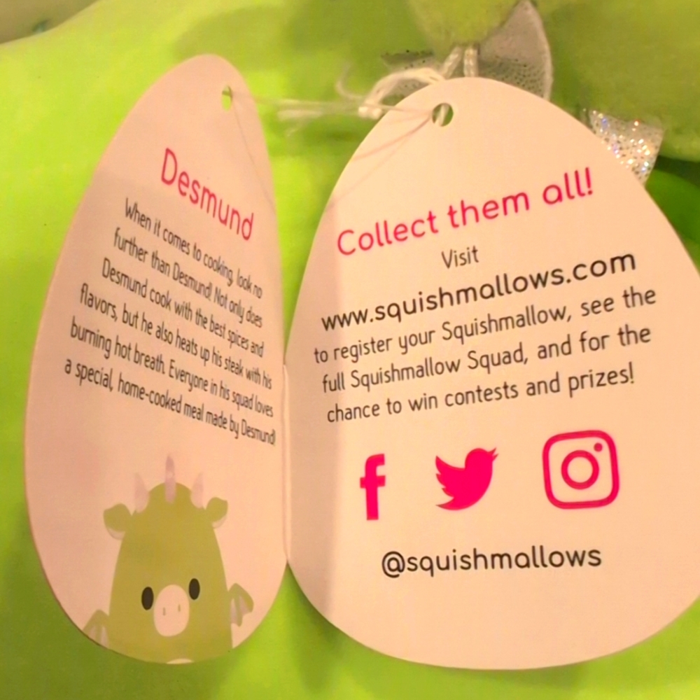🆕 NWT - Squishmallows Desmund the Dragon Clip-On | Kellytoy Plush Keychain - Picture 7 of 8
